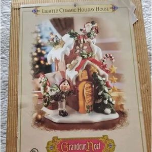 Grandeur Noel U5001 Santa Drops Off Presents Christmas House lighted ceramic